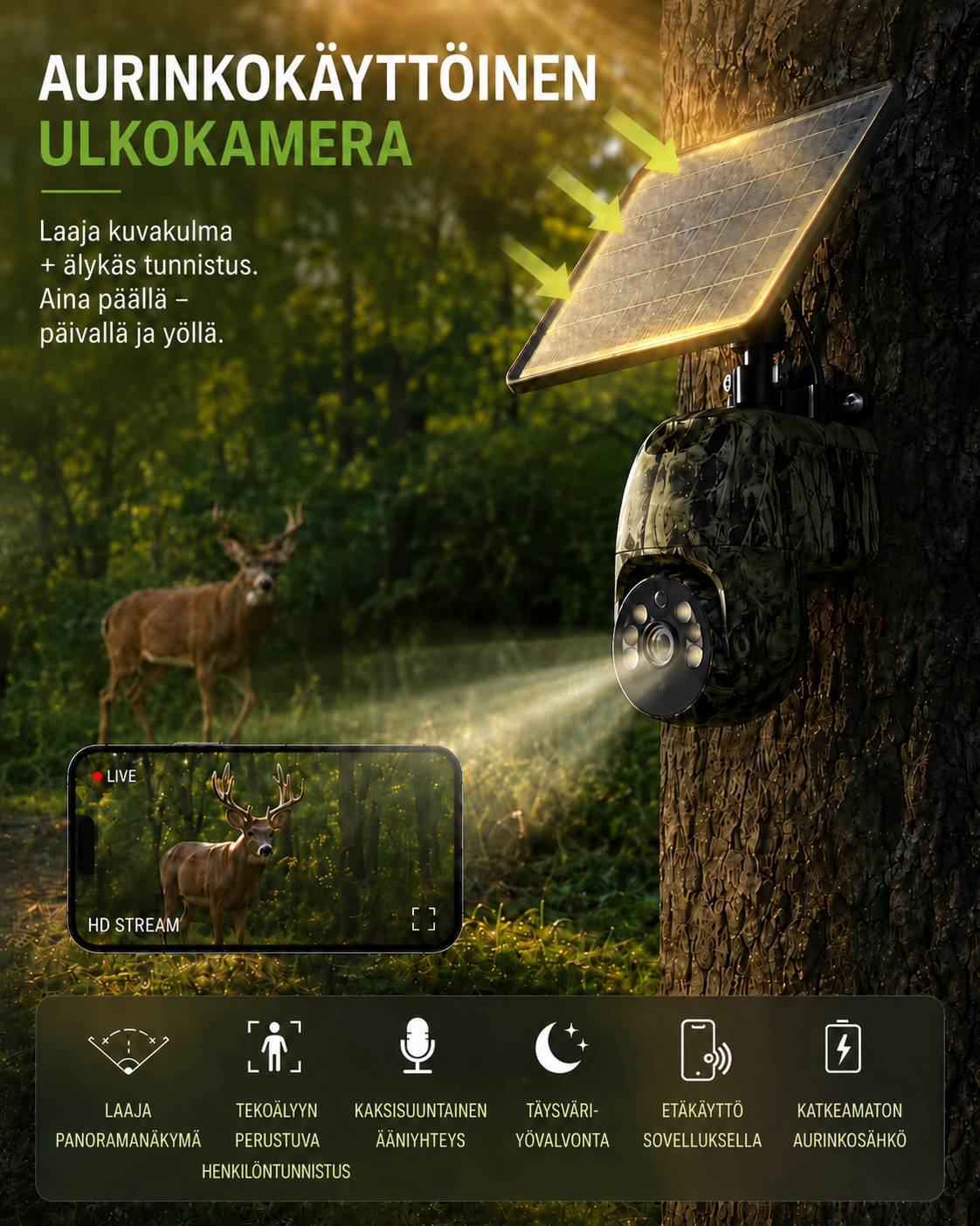 SolarWatch 360 Camo - Aurinkokäyttöinen langaton valvontakamera