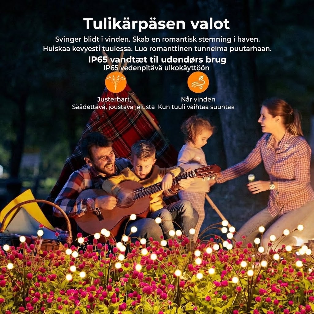 Tulikärpäset – Aurinkoenergialla toimiva puutarhavalaistus
